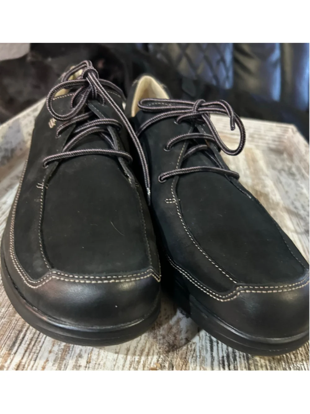 Finn Comfort Black Leather Lace-Up Comfort Shoes